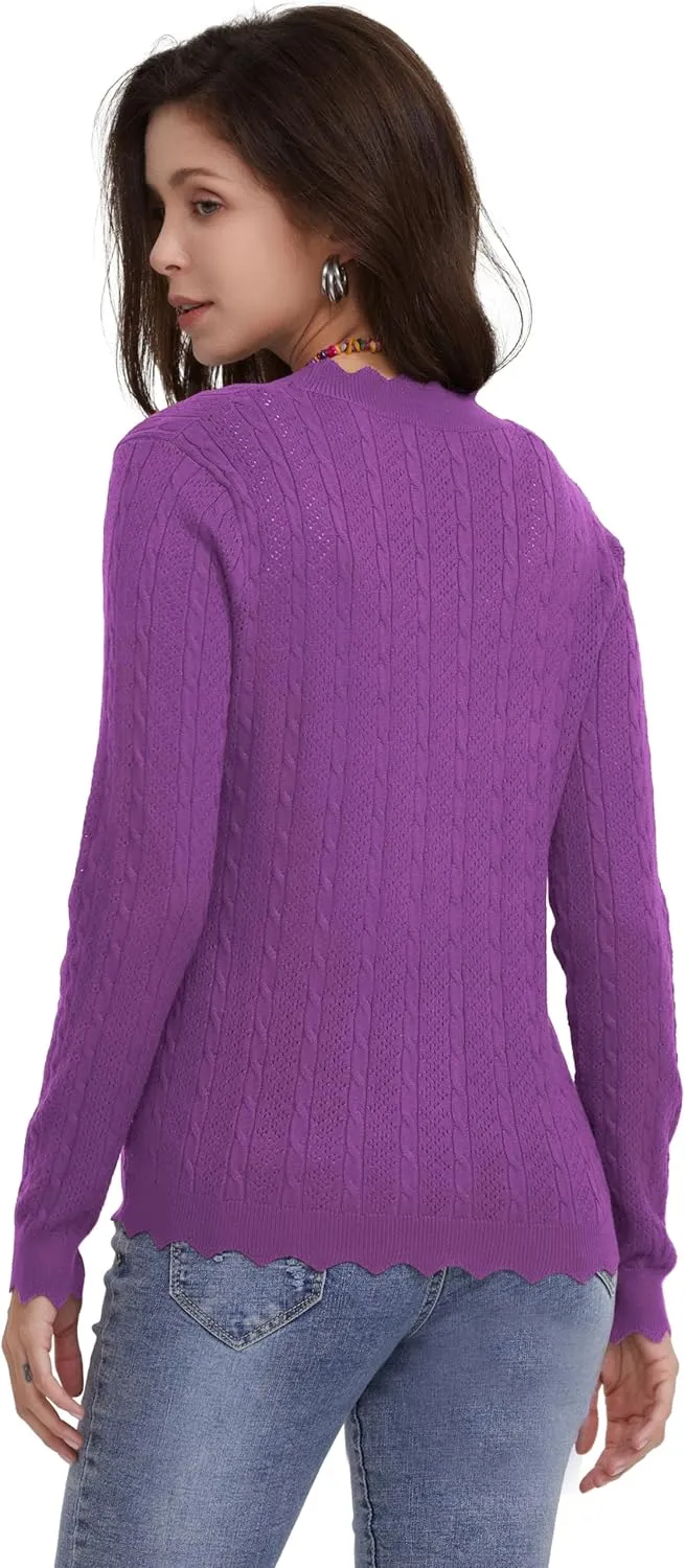 Women's Lace V Neck Hollow-Out Crochet Button Down Knit Slim Cropped Cardigan