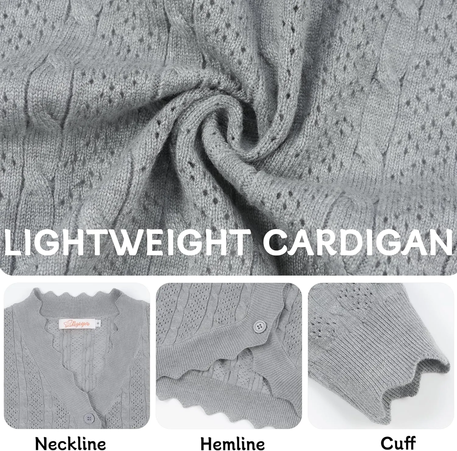 Women's Lace V Neck Hollow-Out Crochet Button Down Knit Slim Cropped Cardigan