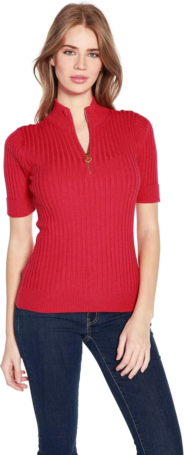 Womens Lightweight Knit Short Sleeve Half Zip Dressy Tops for Women