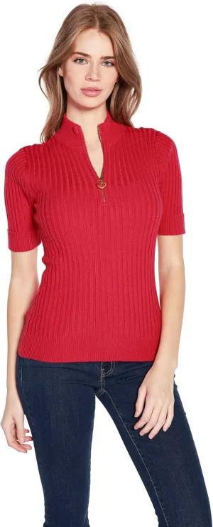 Womens Lightweight Knit Short Sleeve Half Zip Dressy Tops for Women