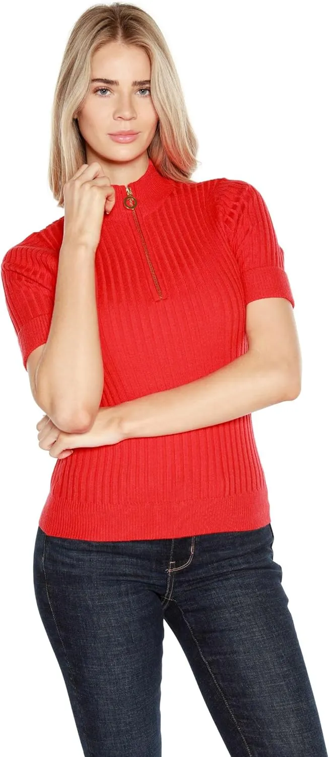 Womens Lightweight Knit Short Sleeve Half Zip Dressy Tops for Women