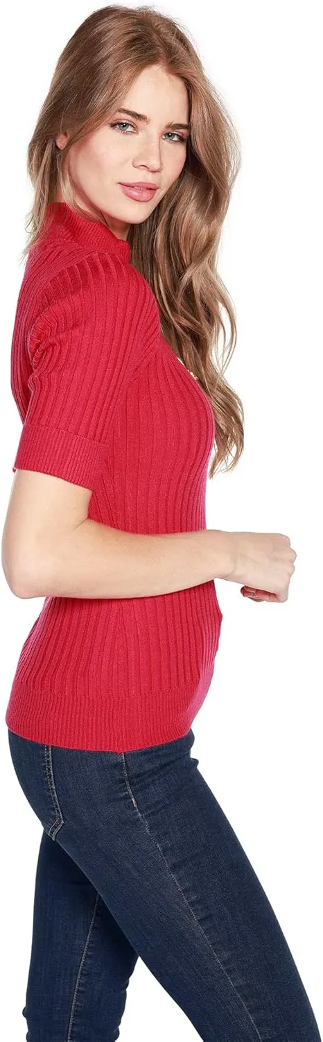 Womens Lightweight Knit Short Sleeve Half Zip Dressy Tops for Women