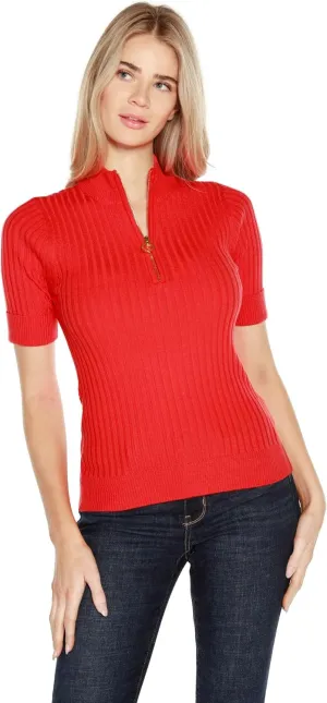 Womens Lightweight Knit Short Sleeve Half Zip Dressy Tops for Women