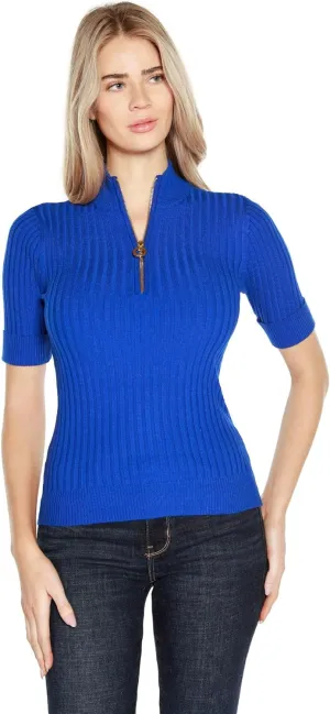 Womens Lightweight Knit Short Sleeve Half Zip Dressy Tops for Women