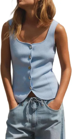 Womens Lightweight Square Neck Button Down Plain Knit Corset Top Knit Pullover Tank Tops 2025 Fall Fashion