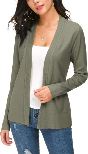 Women's Long Sleeve Open Front Cardigan Sweater Lightweight Casual Knit Sweaters