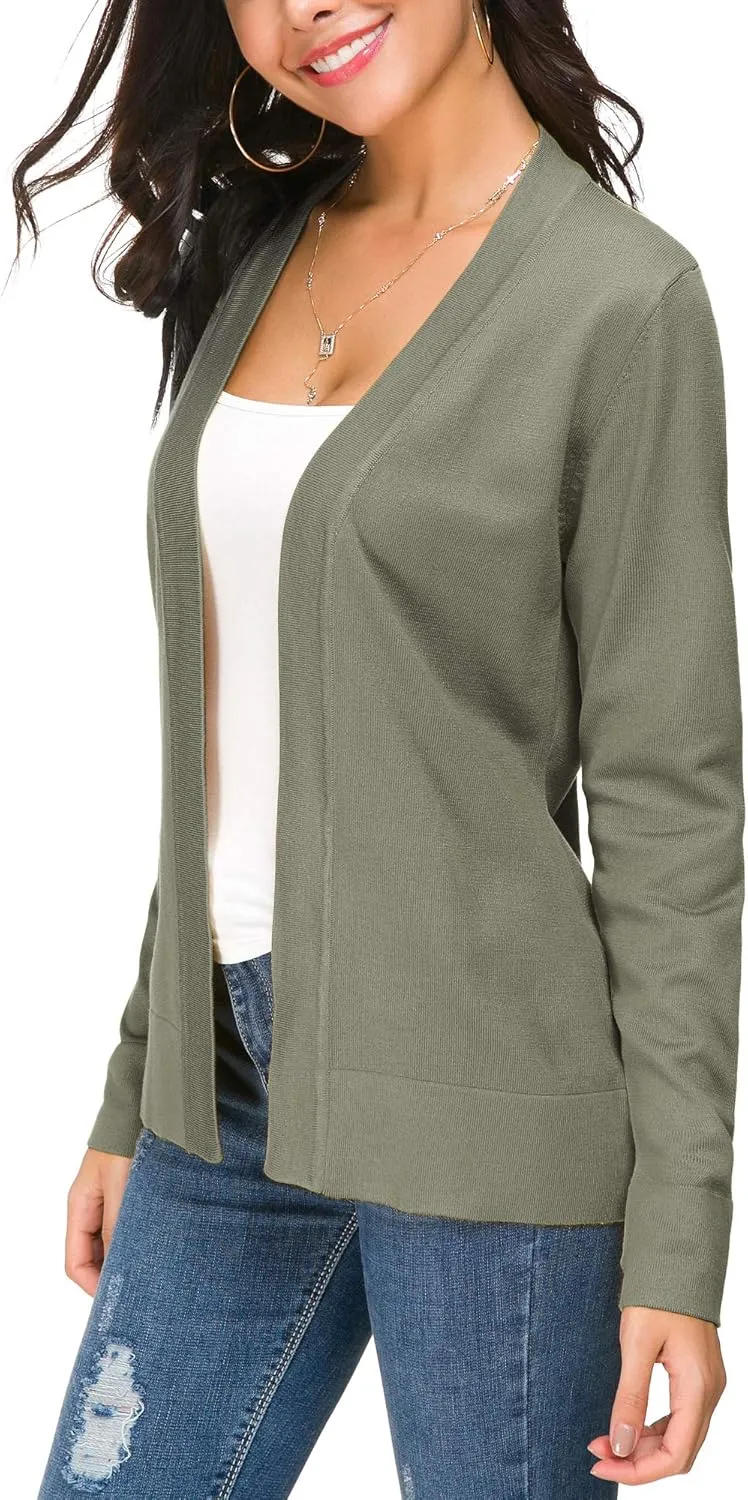 Women's Long Sleeve Open Front Cardigan Sweater Lightweight Casual Knit Sweaters