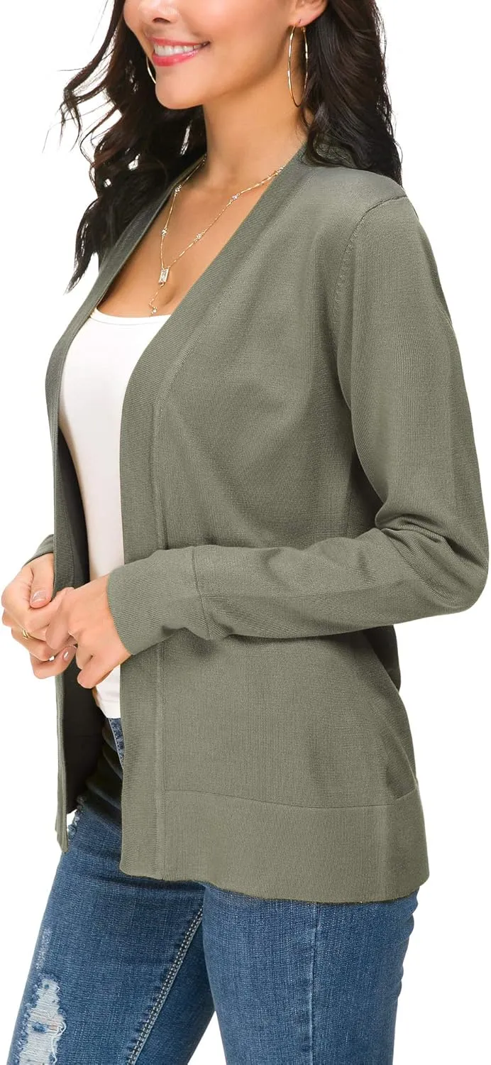 Women's Long Sleeve Open Front Cardigan Sweater Lightweight Casual Knit Sweaters