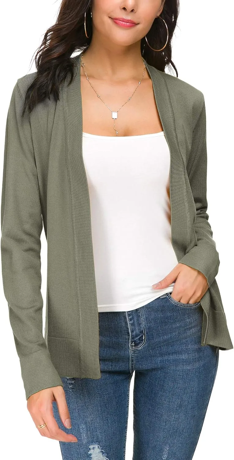 Women's Long Sleeve Open Front Cardigan Sweater Lightweight Casual Knit Sweaters