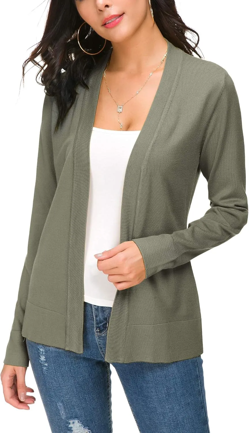 Women's Long Sleeve Open Front Cardigan Sweater Lightweight Casual Knit Sweaters