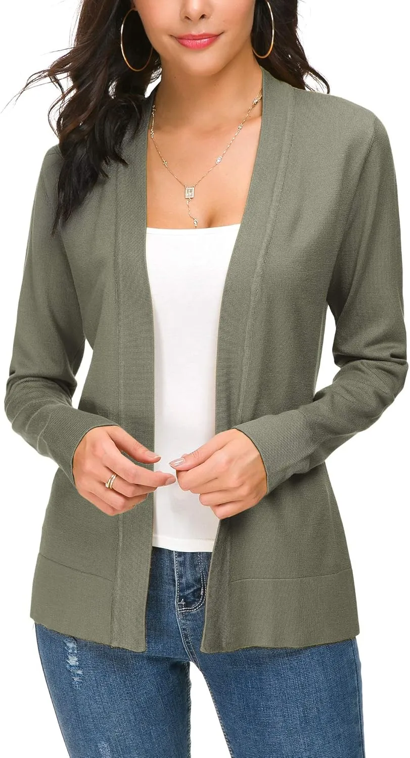Women's Long Sleeve Open Front Cardigan Sweater Lightweight Casual Knit Sweaters
