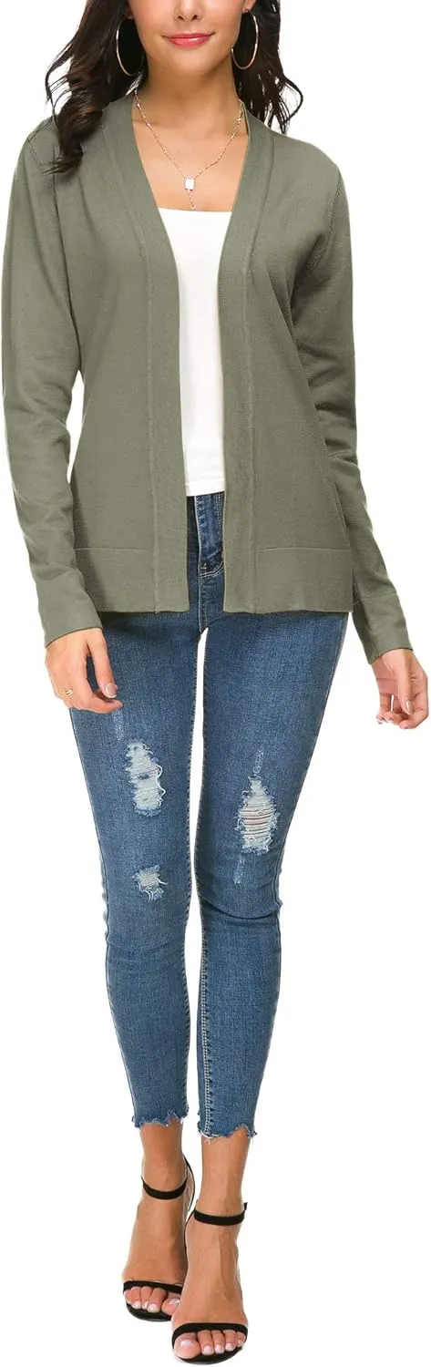 Women's Long Sleeve Open Front Cardigan Sweater Lightweight Casual Knit Sweaters
