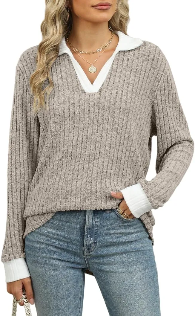 Womens Long Sleeve Shirts Fashion Fall Tops Blouses Sweater Dressy Business Casual Outfits