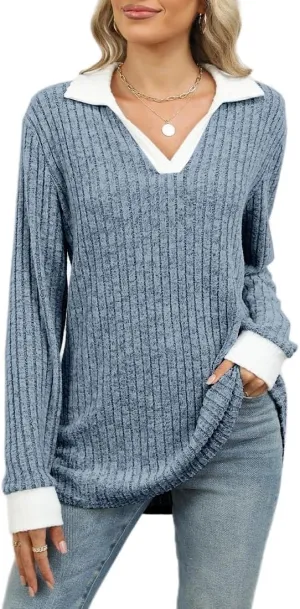 Womens Long Sleeve Shirts Fashion Fall Tops Blouses Sweater Dressy Business Casual Outfits