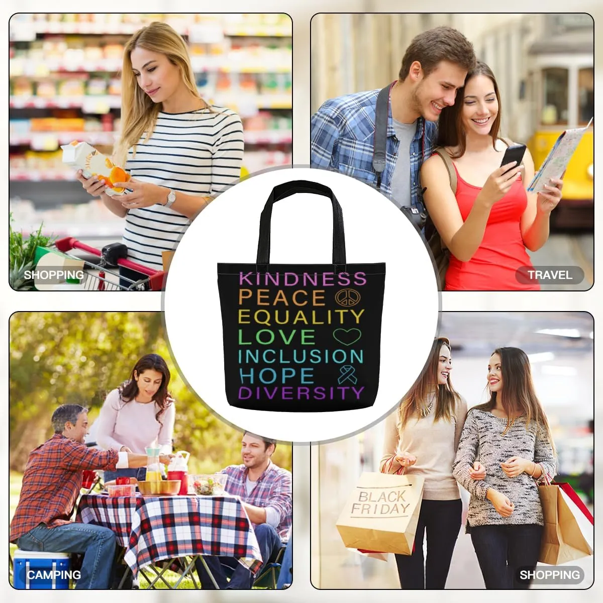 Women's Men Large Kitchen Reusable Grocery Bags Shoulder Bags With Zipper Beach Shopping Bag for Outdoors