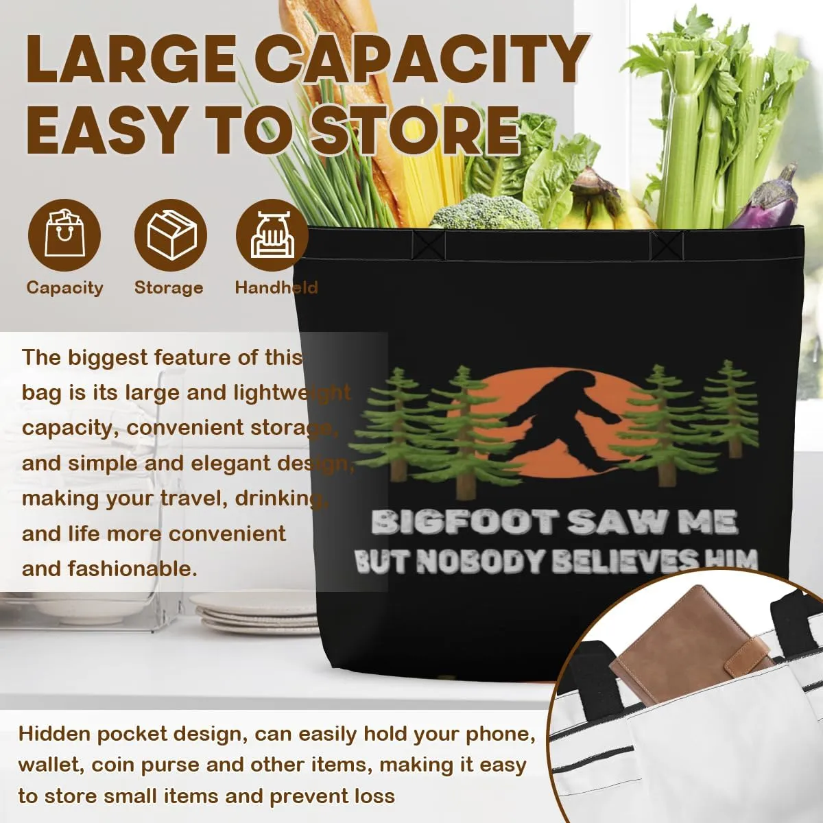 Women's Men Large Kitchen Reusable Grocery Bags Shoulder Bags With Zipper Beach Shopping Bag for Outdoors