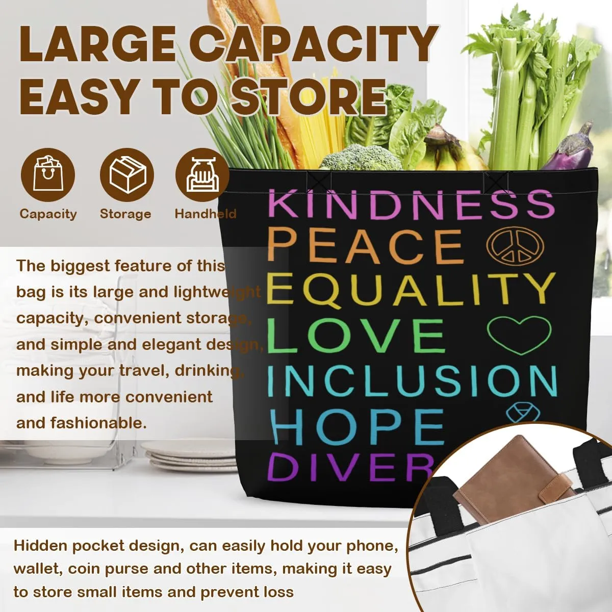 Women's Men Large Kitchen Reusable Grocery Bags Shoulder Bags With Zipper Beach Shopping Bag for Outdoors