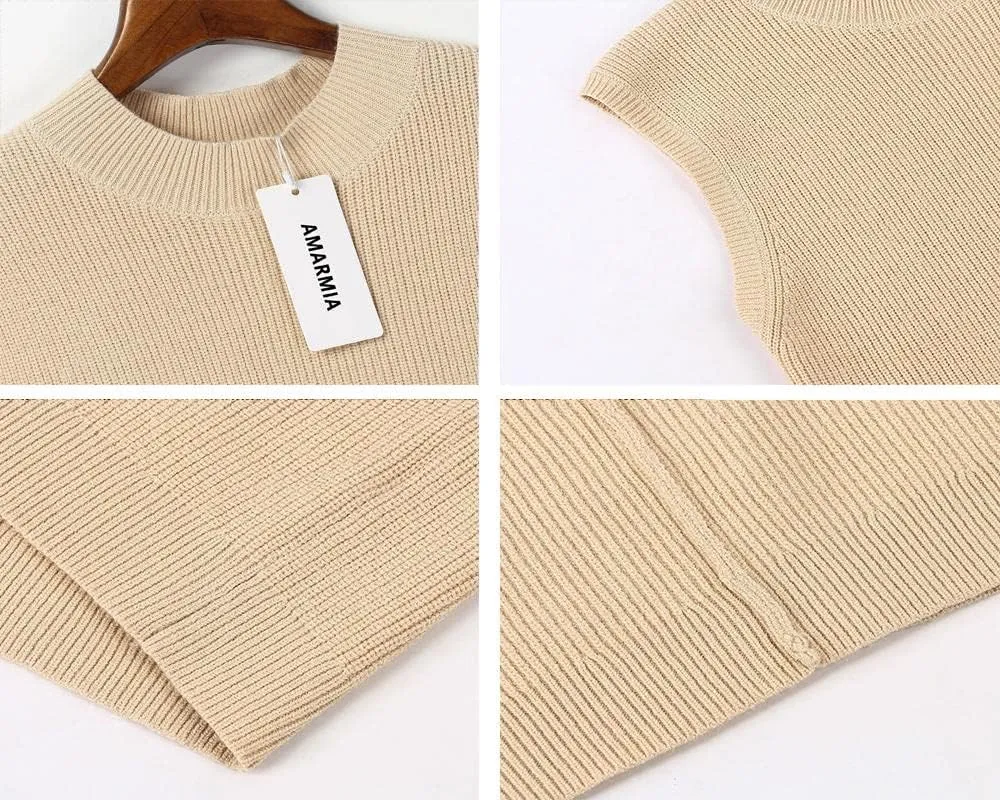 Women's Mock Neck Knit Sweater Vest Sleeveless Casual Trendy Summer Ribbed Pullover Tank Tops
