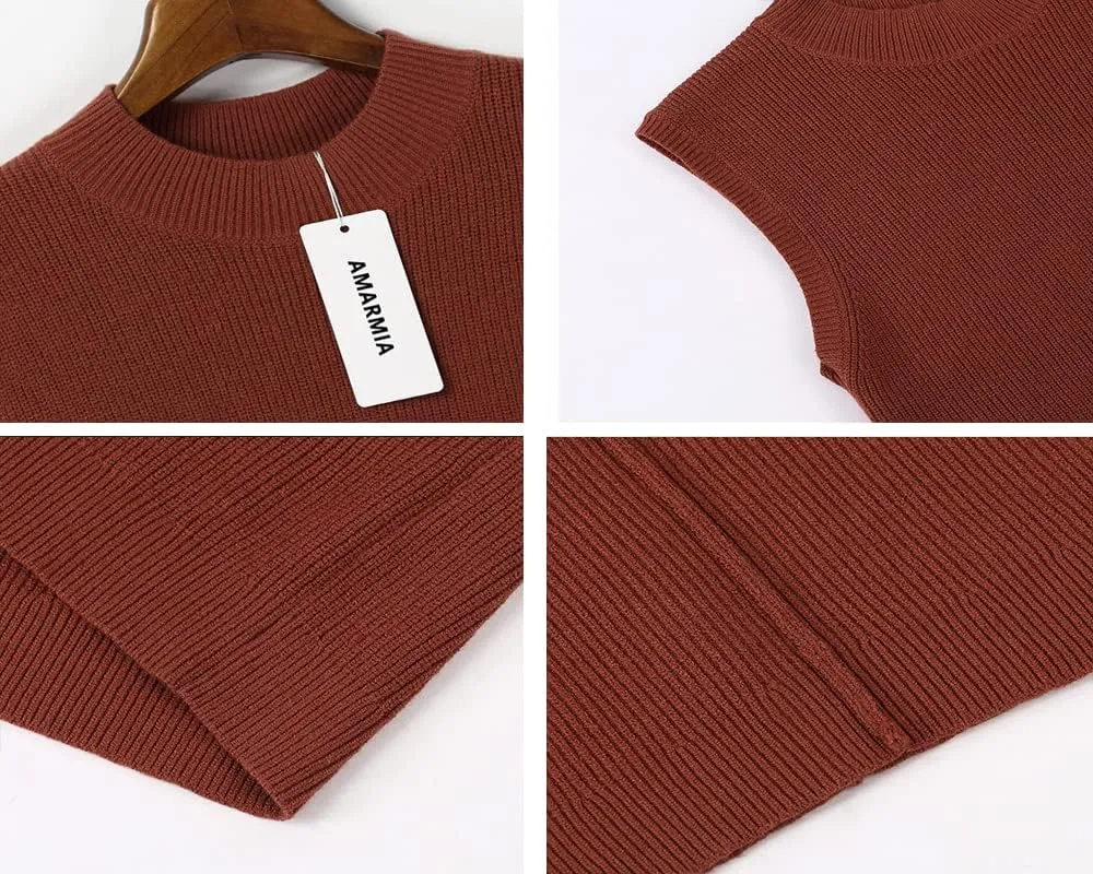 Women's Mock Neck Knit Sweater Vest Sleeveless Casual Trendy Summer Ribbed Pullover Tank Tops