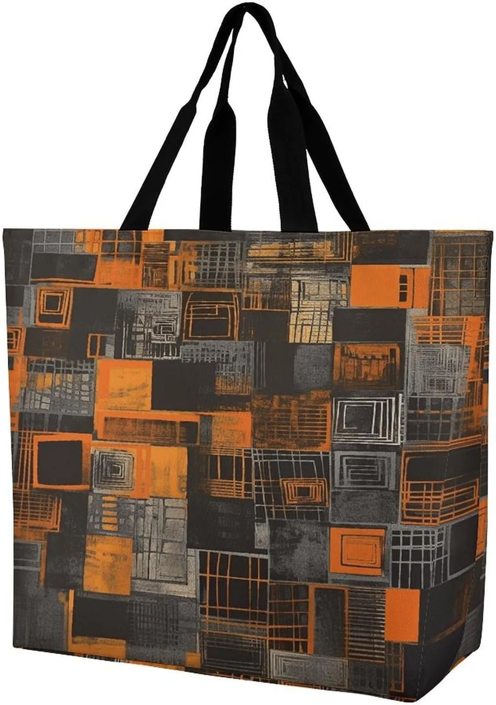 Women's Multi-Functional Shopping Bag，Orange Square Pattern Printing Messenger Bag Shoulder Bag for Travel, Work, Shopping & Parties with Inner Pocket, Grocery Bag Lightweight & Water-Resistant