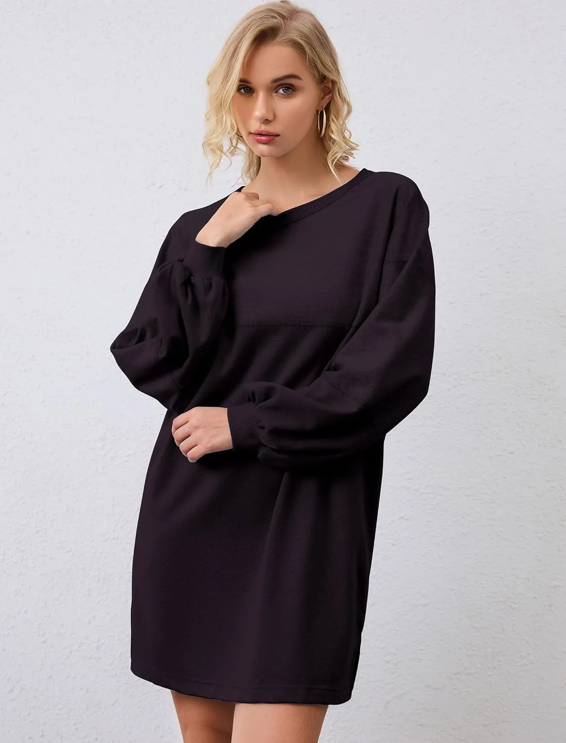 Women's Oversized Sweatshirt Dress Long Sleeve Patchwork Crewneck Casual Pullover Tops Mini Dress Fall Outfits