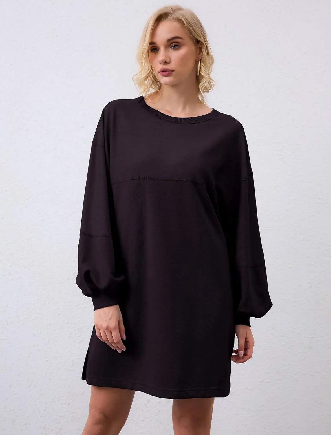 Women's Oversized Sweatshirt Dress Long Sleeve Patchwork Crewneck Casual Pullover Tops Mini Dress Fall Outfits