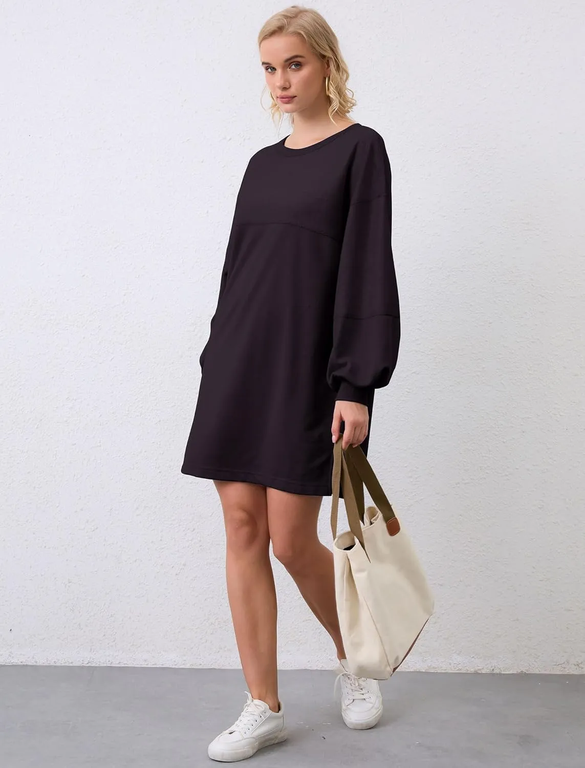 Women's Oversized Sweatshirt Dress Long Sleeve Patchwork Crewneck Casual Pullover Tops Mini Dress Fall Outfits
