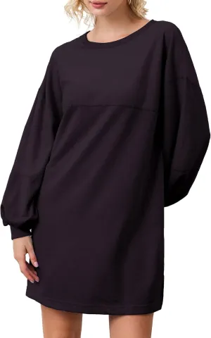 Women's Oversized Sweatshirt Dress Long Sleeve Patchwork Crewneck Casual Pullover Tops Mini Dress Fall Outfits