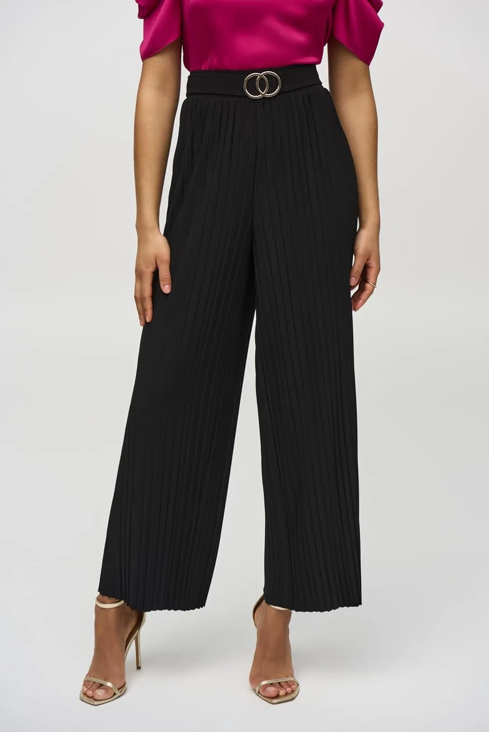 Women's Pleated Silky Knit Wide-Leg Pants