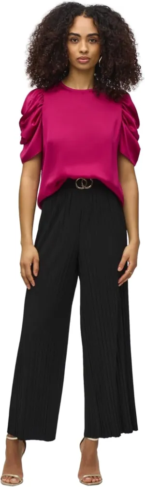 Women's Pleated Silky Knit Wide-Leg Pants