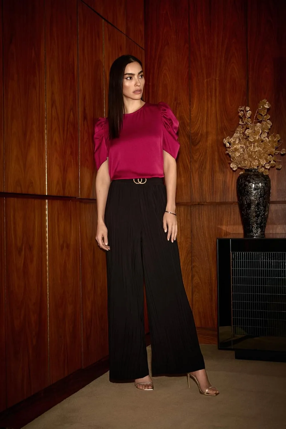 Women's Pleated Silky Knit Wide-Leg Pants