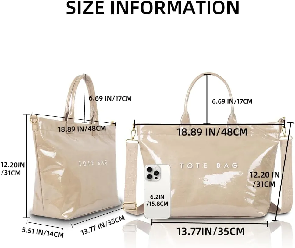 Women's PVC Tote Bag Large Capacity Letter Print Kraft Paper Bag Clear Plastic Shoulder Bag Waterproof Travel Handbag