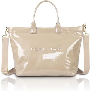 Women's PVC Tote Bag Large Capacity Letter Print Kraft Paper Bag Clear Plastic Shoulder Bag Waterproof Travel Handbag