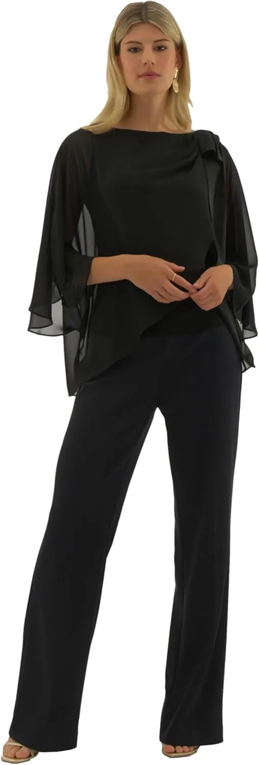 Women's Signature Chiffon and Silky Knit Poncho Top