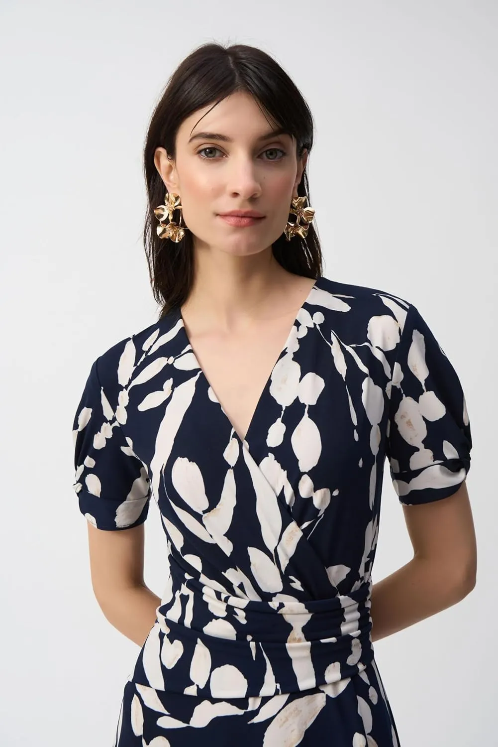 Women's Silky Knit Abstract Print Wrap Dress