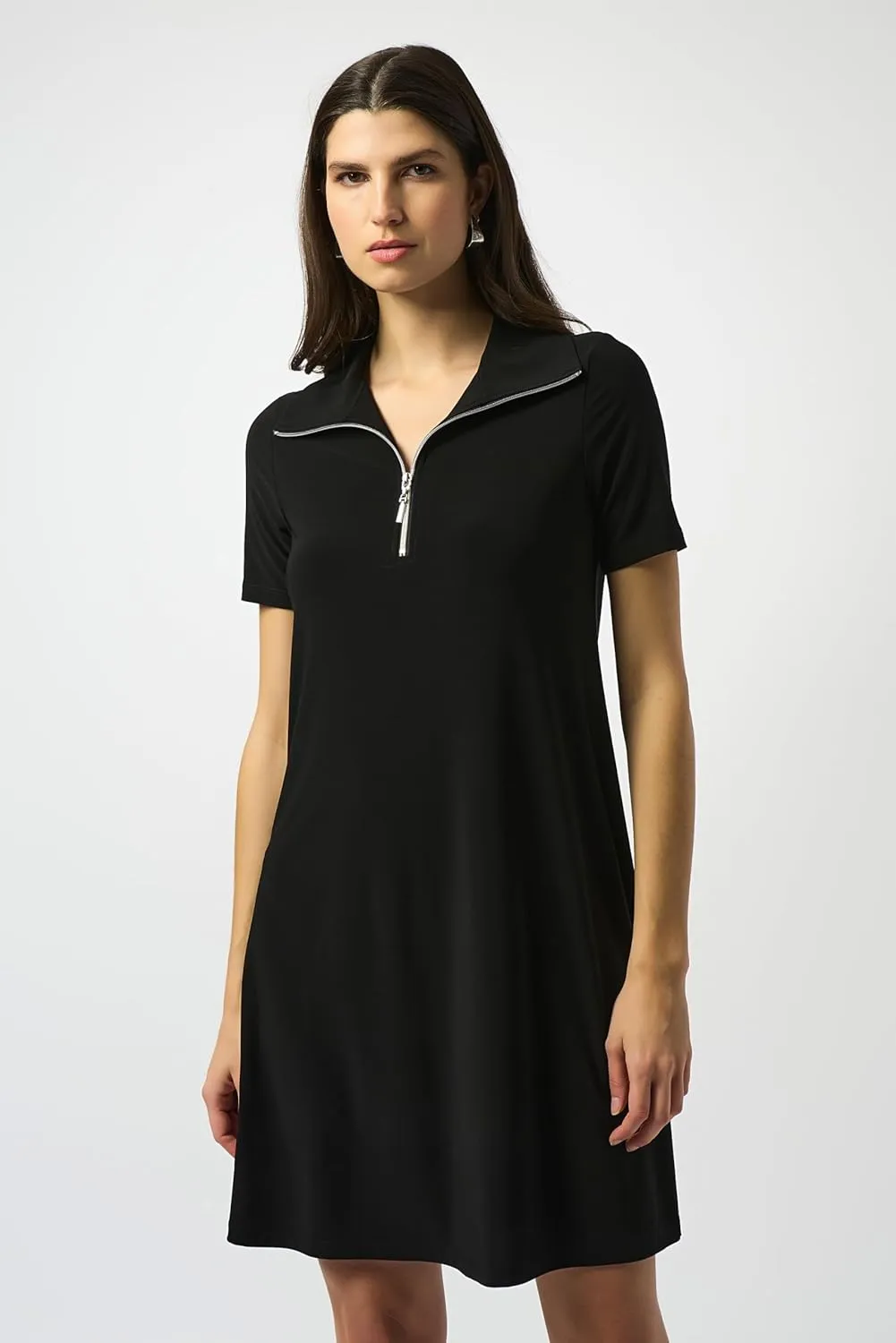 Women's Silky Knit Zipped Collar Trapeze Dress