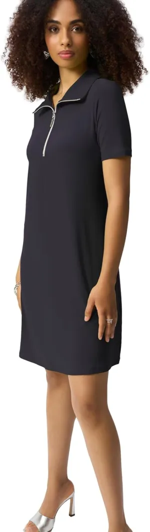 Women's Silky Knit Zipped Collar Trapeze Dress