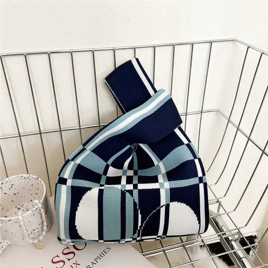 Women's Small Knit Houndstooth Stripe Butterfly Classic Style Square Open Handbag