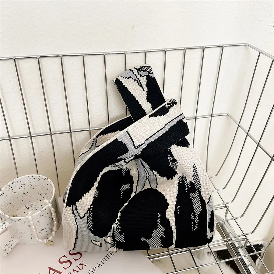 Women's Small Knit Houndstooth Stripe Butterfly Classic Style Square Open Handbag