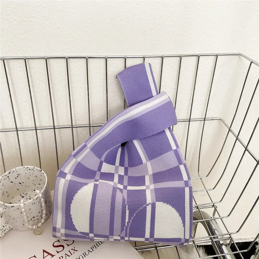 Women's Small Knit Houndstooth Stripe Butterfly Classic Style Square Open Handbag