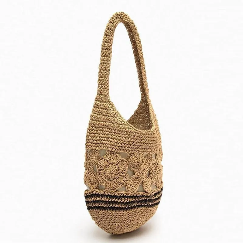 Womens Straw Beach Bag Woven Shoulder Bags Hand Crocheted Top Handle Handbag Purse for Women Summer Beach Bag Khaki