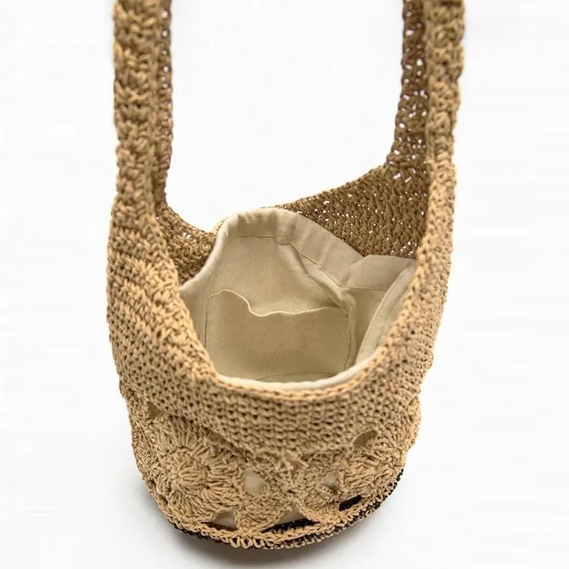 Womens Straw Beach Bag Woven Shoulder Bags Hand Crocheted Top Handle Handbag Purse for Women Summer Beach Bag Khaki