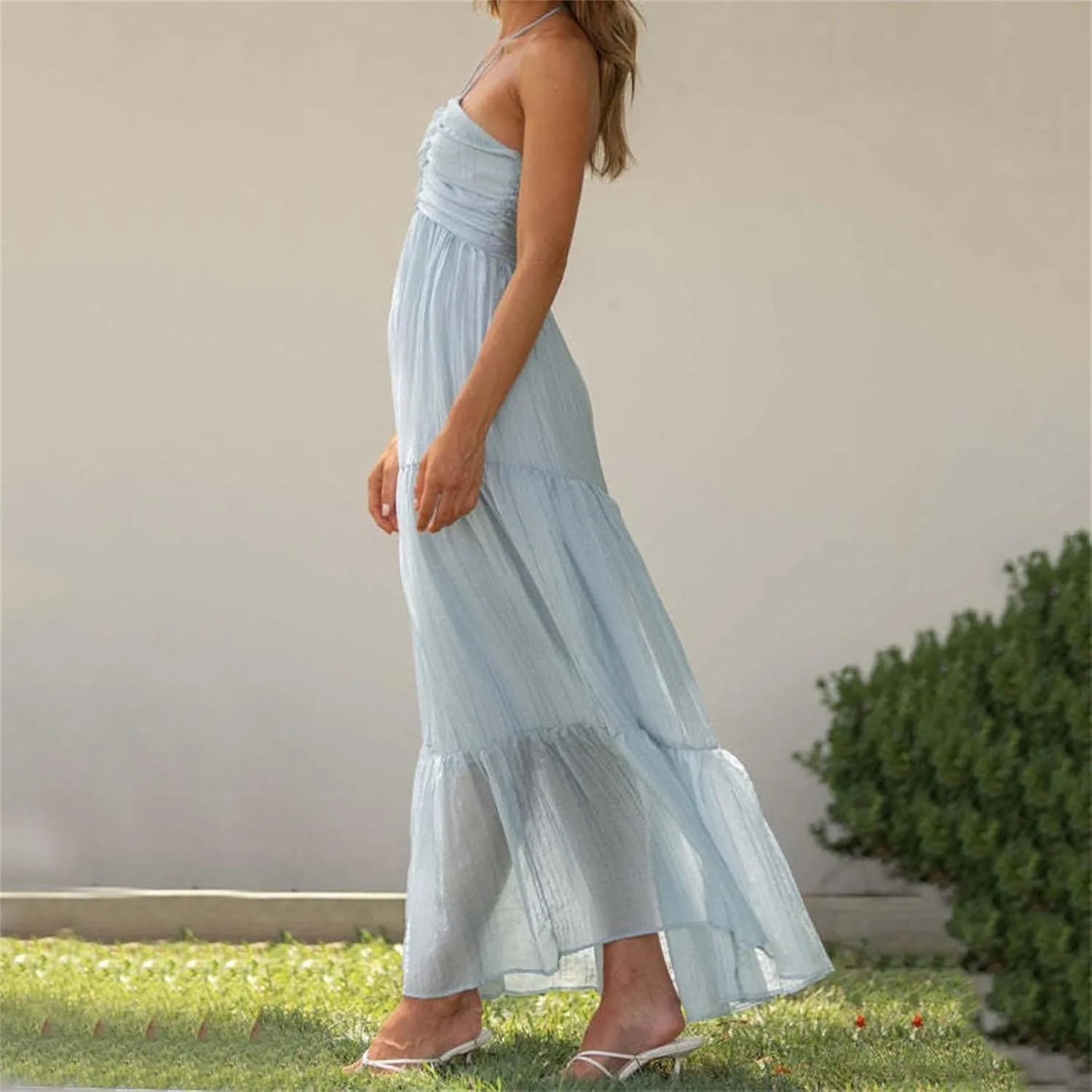 Women's Suspender V Neck Long Patchwork Dress Temperament Off Shoulder Casual Dresses Cute Summer Cute Winter Dresses