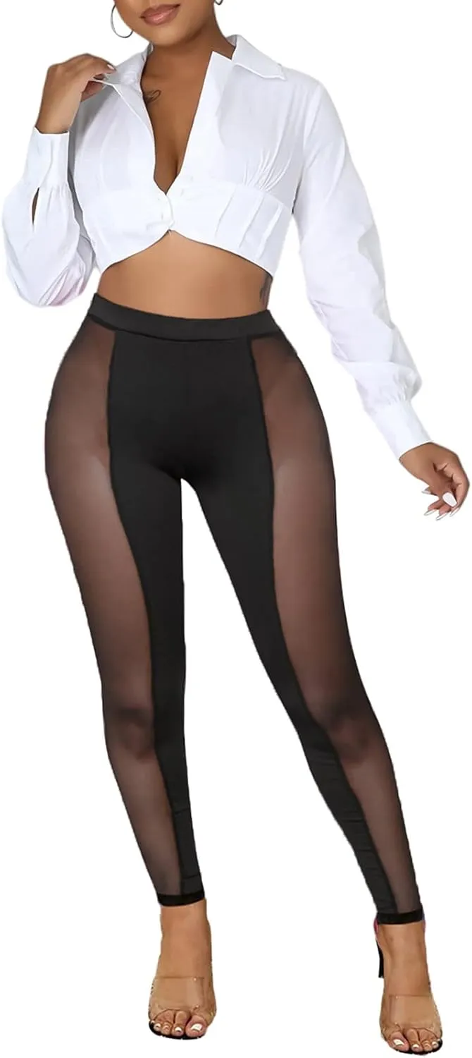 Women's Tie Dye Mesh Legging - High Waist Sheer Pantihose Long Pants Stretchy Tights Clubwear Closed Toe