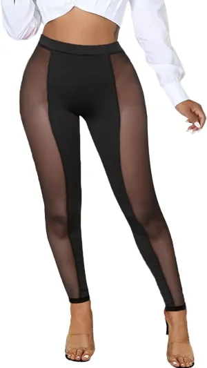 Women's Tie Dye Mesh Legging - High Waist Sheer Pantihose Long Pants Stretchy Tights Clubwear Closed Toe