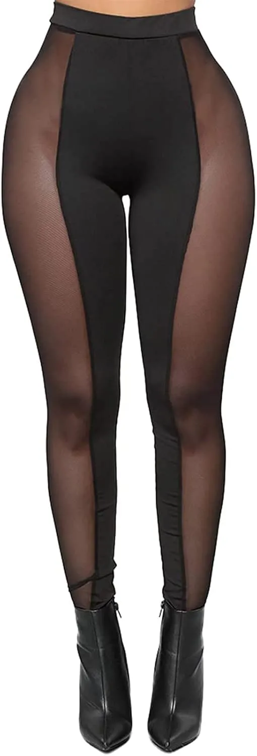 Women's Tie Dye Mesh Legging - High Waist Sheer Pantihose Long Pants Stretchy Tights Clubwear Closed Toe