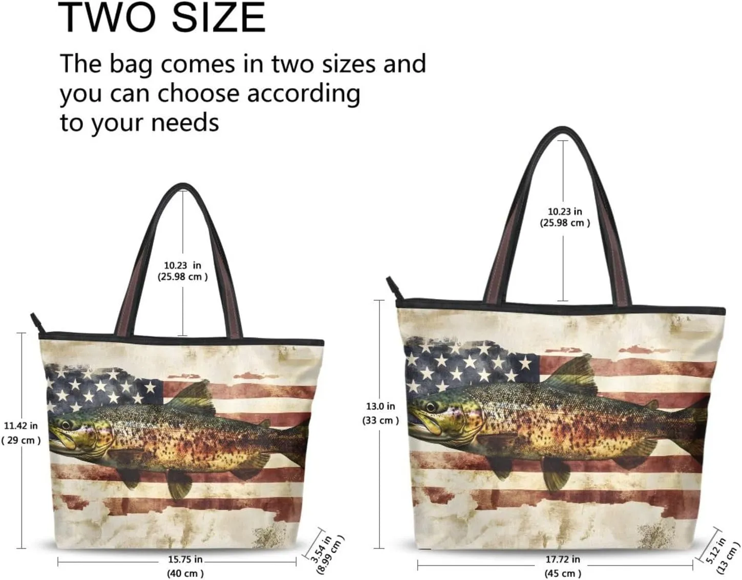 Womens Tote Bags American Trout Print Reusable Grocery Handbag Bags with Zipper Large Size