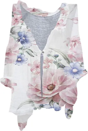 Womens V Neck Blouses Tops Women's Floral Butterfly Print Natural Autumn Casual Long Sleeve Loose Fit Collared White