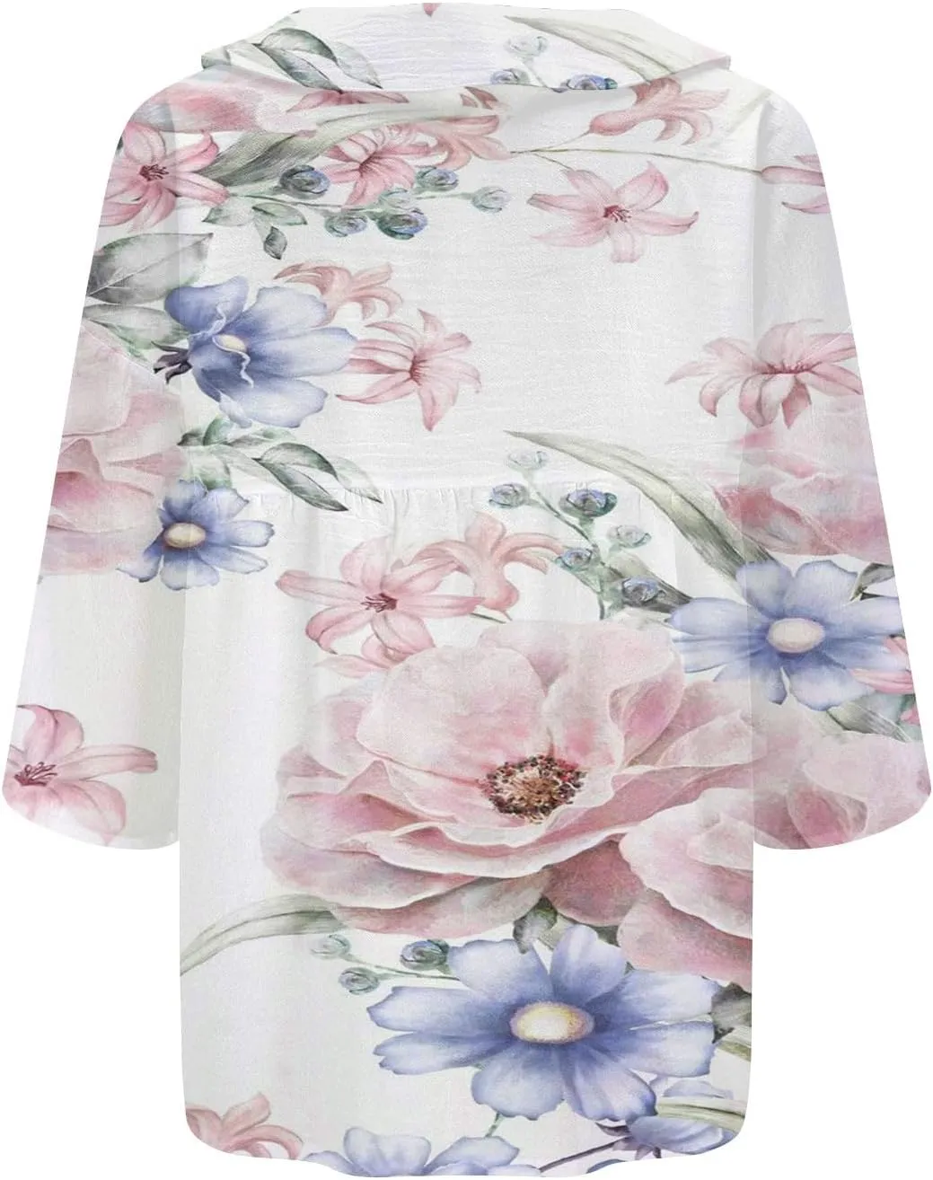Womens V Neck Blouses Tops Women's Floral Butterfly Print Natural Autumn Casual Long Sleeve Loose Fit Collared White
