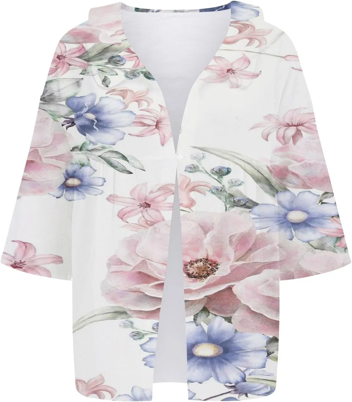 Womens V Neck Blouses Tops Women's Floral Butterfly Print Natural Autumn Casual Long Sleeve Loose Fit Collared White